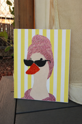Yellow striped duck DIY rhinestone art kit on cradled canvas