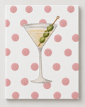 Pink polka dot martini DIY rhinestone art kit on cradled canvas