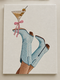 Blue cowboy boot DIY rhinestone art kit on cradled canvas