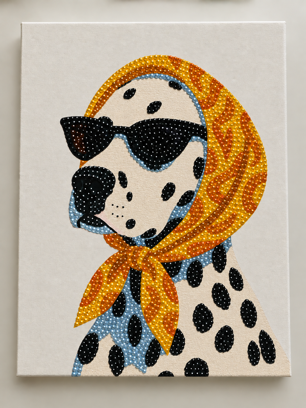 Dalmatian dog DIY rhinestone art kit on cradled canvas