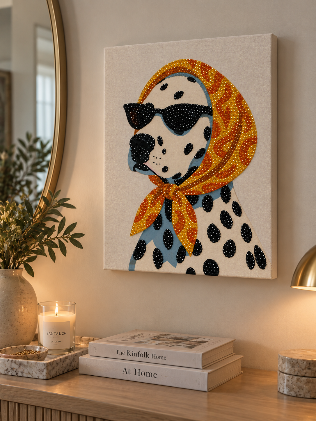 Dalmatian dog DIY rhinestone art kit on cradled canvas